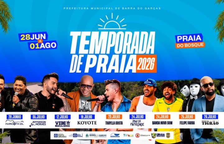 Prefeitura divulga atrações da Temporada de Praia 2026 com shows na Praia do Bosque e na Arena do Porto do Baé