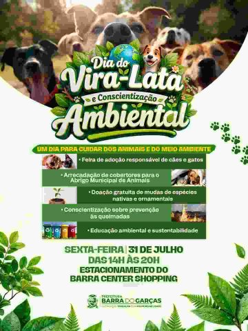 Prefeitura de Barra do Garças realiza dia de adoção de pets e conscientização ambiental no estacionamento do shopping