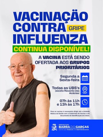 Vacina contra a Influenza segue disponível para o grupo prioritário em Barra do Garças